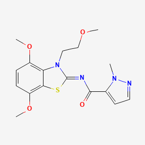 molecular formula C17H20N4O4S B2910992 (E)-N-(4,7-dimethoxy-3-(2-methoxyethyl)benzo[d]thiazol-2(3H)-ylidene)-1-methyl-1H-pyrazole-5-carboxamide CAS No. 1173560-56-9