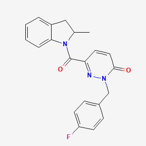 molecular formula C21H18FN3O2 B2911001 2-(4-fluorobenzyl)-6-(2-methylindoline-1-carbonyl)pyridazin-3(2H)-one CAS No. 1040635-62-8