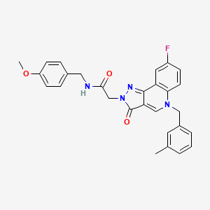 molecular formula C28H25FN4O3 B2911012 2-(8-fluoro-5-(3-methylbenzyl)-3-oxo-3,5-dihydro-2H-pyrazolo[4,3-c]quinolin-2-yl)-N-(4-methoxybenzyl)acetamide CAS No. 931696-99-0