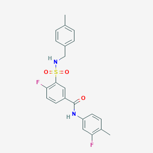molecular formula C22H20F2N2O3S B2911032 4-fluoro-N-(3-fluoro-4-methylphenyl)-3-(N-(4-methylbenzyl)sulfamoyl)benzamide CAS No. 451508-02-4