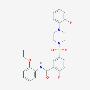 molecular formula C25H25F2N3O4S B2911038 N-(2-ethoxyphenyl)-2-fluoro-5-((4-(2-fluorophenyl)piperazin-1-yl)sulfonyl)benzamide CAS No. 451500-43-9