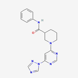molecular formula C18H19N7O B2911077 1-(6-(1H-1,2,4-triazol-1-yl)pyrimidin-4-yl)-N-phenylpiperidine-3-carboxamide CAS No. 1797889-22-5