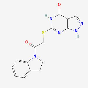 molecular formula C15H13N5O2S B2911078 6-((2-(indolin-1-yl)-2-oxoethyl)thio)-1H-pyrazolo[3,4-d]pyrimidin-4(5H)-one CAS No. 878066-30-9