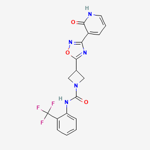 molecular formula C18H14F3N5O3 B2911082 3-(3-(2-oxo-1,2-dihydropyridin-3-yl)-1,2,4-oxadiazol-5-yl)-N-(2-(trifluoromethyl)phenyl)azetidine-1-carboxamide CAS No. 1396810-79-9