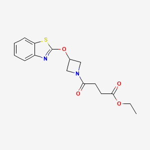 molecular formula C16H18N2O4S B2911086 ethyl 4-[3-(1,3-benzothiazol-2-yloxy)azetidin-1-yl]-4-oxobutanoate CAS No. 1797587-32-6