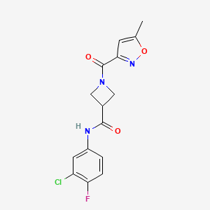 molecular formula C15H13ClFN3O3 B2911087 N-(3-chloro-4-fluorophenyl)-1-(5-methylisoxazole-3-carbonyl)azetidine-3-carboxamide CAS No. 1396707-57-5
