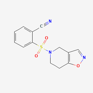 molecular formula C13H11N3O3S B2911088 2-((6,7-dihydroisoxazolo[4,5-c]pyridin-5(4H)-yl)sulfonyl)benzonitrile CAS No. 2034379-15-0