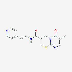 molecular formula C16H18N4O2S B2911089 7-methyl-6-oxo-N-(2-(pyridin-4-yl)ethyl)-2,3,4,6-tetrahydropyrimido[2,1-b][1,3]thiazine-3-carboxamide CAS No. 1396869-41-2