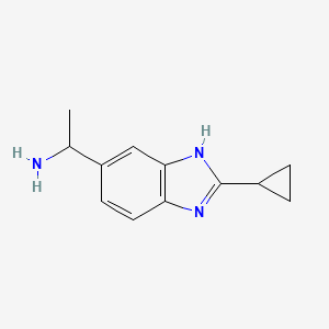 molecular formula C12H15N3 B2911105 1-(2-cyclopropyl-1H-1,3-benzodiazol-5-yl)ethan-1-amine CAS No. 1526786-62-8