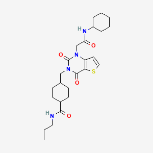 molecular formula C25H36N4O4S B2911109 4-((1-(2-(cyclohexylamino)-2-oxoethyl)-2,4-dioxo-1,2-dihydrothieno[3,2-d]pyrimidin-3(4H)-yl)methyl)-N-propylcyclohexanecarboxamide CAS No. 941962-81-8