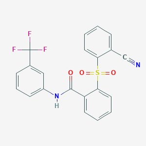 molecular formula C21H13F3N2O3S B2911111 2-((2-Cyanophenyl)sulfonyl)-N-(3-(trifluoromethyl)phenyl)benzenecarboxamide CAS No. 477885-97-5