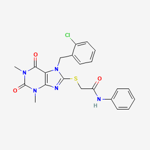 molecular formula C22H20ClN5O3S B2911120 2-{[7-(2-chlorobenzyl)-1,3-dimethyl-2,6-dioxo-2,3,6,7-tetrahydro-1H-purin-8-yl]sulfanyl}-N-phenylacetamide CAS No. 374544-77-1