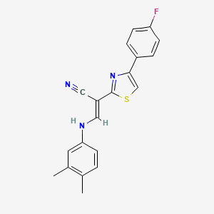 molecular formula C20H16FN3S B2911124 (E)-3-((3,4-dimethylphenyl)amino)-2-(4-(4-fluorophenyl)thiazol-2-yl)acrylonitrile CAS No. 374600-46-1
