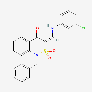 molecular formula C23H19ClN2O3S B2911129 (3E)-1-benzyl-3-{[(3-chloro-2-methylphenyl)amino]methylene}-1H-2,1-benzothiazin-4(3H)-one 2,2-dioxide CAS No. 893314-70-0