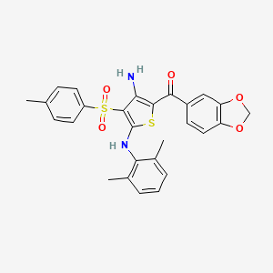 molecular formula C27H24N2O5S2 B2911138 (3-Amino-5-((2,6-dimethylphenyl)amino)-4-tosylthiophen-2-yl)(benzo[d][1,3]dioxol-5-yl)methanone CAS No. 1115520-34-7