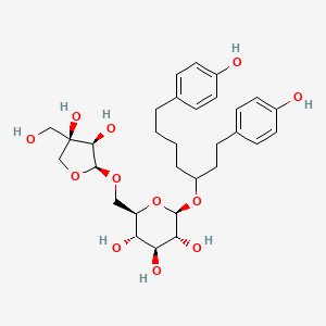 molecular formula C30H42O12 B2911158 NCGC00347403-02_C30H42O12_1,7-Bis(4-hydroxyphenyl)-3-heptanyl 6-O-[(2S,3R,4R)-3,4-dihydroxy-4-(hydroxymethyl)tetrahydro-2-furanyl]-beta-D-glucopyranoside CAS No. 104109-46-8
