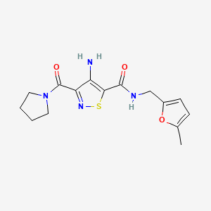 4-amino-N-((5-methylfuran-2-yl)methyl)-3-(pyrrolidine-1-carbonyl)isothiazole-5-carboxamide