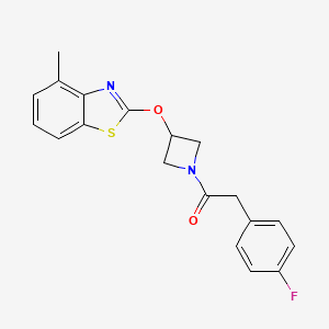 molecular formula C19H17FN2O2S B2911180 2-(4-Fluorophenyl)-1-(3-((4-methylbenzo[d]thiazol-2-yl)oxy)azetidin-1-yl)ethanone CAS No. 1396625-76-5
