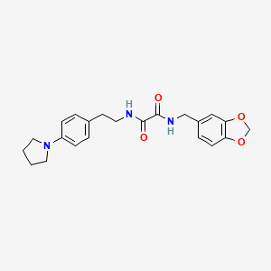 molecular formula C22H25N3O4 B2911183 N1-(benzo[d][1,3]dioxol-5-ylmethyl)-N2-(4-(pyrrolidin-1-yl)phenethyl)oxalamide CAS No. 954070-96-3