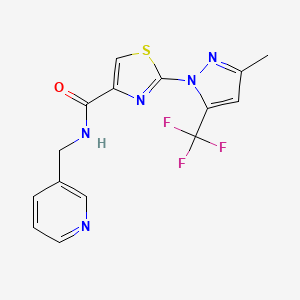 molecular formula C15H12F3N5OS B2911269 2-[3-methyl-5-(trifluoromethyl)-1H-pyrazol-1-yl]-N-(3-pyridinylmethyl)-1,3-thiazole-4-carboxamide CAS No. 957039-48-4