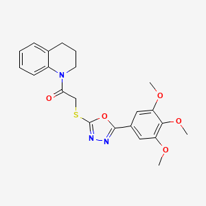 molecular formula C22H23N3O5S B2911272 1-(3,4-dihydroquinolin-1(2H)-yl)-2-((5-(3,4,5-trimethoxyphenyl)-1,3,4-oxadiazol-2-yl)thio)ethanone CAS No. 851129-31-2