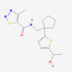 molecular formula C16H21N3O2S2 B2911309 N-((1-(5-(1-hydroxyethyl)thiophen-2-yl)cyclopentyl)methyl)-4-methyl-1,2,3-thiadiazole-5-carboxamide CAS No. 2034598-38-2