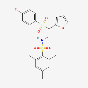 molecular formula C21H22FNO5S2 B2911311 N-(2-((4-fluorophenyl)sulfonyl)-2-(furan-2-yl)ethyl)-2,4,6-trimethylbenzenesulfonamide CAS No. 896327-53-0
