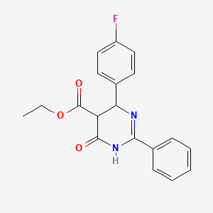 molecular formula C19H17FN2O3 B2911330 Ethyl 4-(4-fluorophenyl)-6-hydroxy-2-phenyl-4,5-dihydro-5-pyrimidinecarboxylate CAS No. 477867-27-9