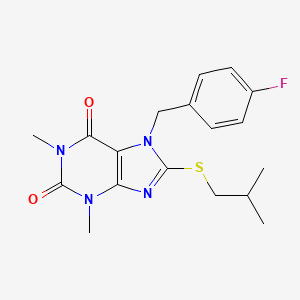 molecular formula C18H21FN4O2S B2911332 7-(4-fluorobenzyl)-8-(isobutylthio)-1,3-dimethyl-1H-purine-2,6(3H,7H)-dione CAS No. 505080-91-1