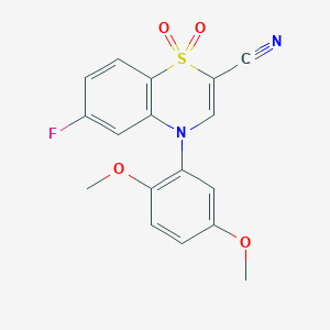 molecular formula C17H13FN2O4S B2911338 4-(2,5-dimethoxyphenyl)-6-fluoro-4H-benzo[b][1,4]thiazine-2-carbonitrile 1,1-dioxide CAS No. 1206988-07-9