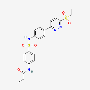molecular formula C21H22N4O5S2 B2911346 N-(4-(N-(4-(6-(ethylsulfonyl)pyridazin-3-yl)phenyl)sulfamoyl)phenyl)propionamide CAS No. 921865-03-4