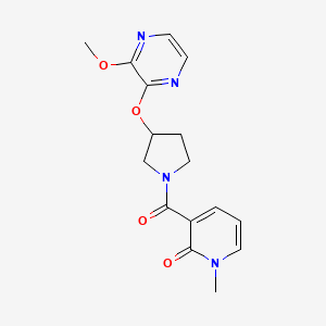 molecular formula C16H18N4O4 B2911376 3-(3-((3-methoxypyrazin-2-yl)oxy)pyrrolidine-1-carbonyl)-1-methylpyridin-2(1H)-one CAS No. 2034253-07-9