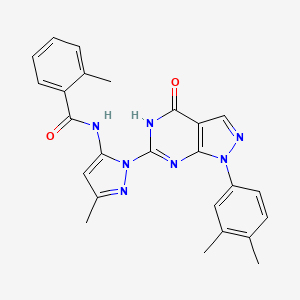 molecular formula C25H23N7O2 B2911409 N-(1-(1-(3,4-dimethylphenyl)-4-oxo-4,5-dihydro-1H-pyrazolo[3,4-d]pyrimidin-6-yl)-3-methyl-1H-pyrazol-5-yl)-2-methylbenzamide CAS No. 1172761-50-0