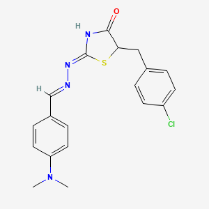 molecular formula C19H19ClN4OS B2911415 (Z)-5-(4-chlorobenzyl)-2-((E)-(4-(dimethylamino)benzylidene)hydrazono)thiazolidin-4-one CAS No. 292051-98-0