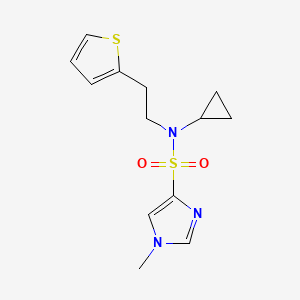 molecular formula C13H17N3O2S2 B2911456 N-cyclopropyl-1-methyl-N-(2-(thiophen-2-yl)ethyl)-1H-imidazole-4-sulfonamide CAS No. 1448131-29-0