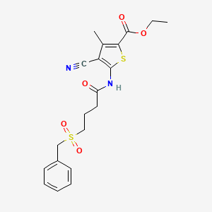 molecular formula C20H22N2O5S2 B2911519 Ethyl 5-(4-(benzylsulfonyl)butanamido)-4-cyano-3-methylthiophene-2-carboxylate CAS No. 923458-27-9