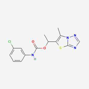 molecular formula C14H13ClN4O2S B2911536 1-(6-methyl[1,3]thiazolo[3,2-b][1,2,4]triazol-5-yl)ethyl N-(3-chlorophenyl)carbamate CAS No. 477859-38-4