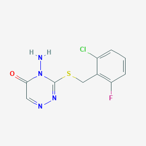 molecular formula C10H8ClFN4OS B2911537 4-Amino-3-[(2-chloro-6-fluorophenyl)methylsulfanyl]-1,2,4-triazin-5-one CAS No. 869068-64-4