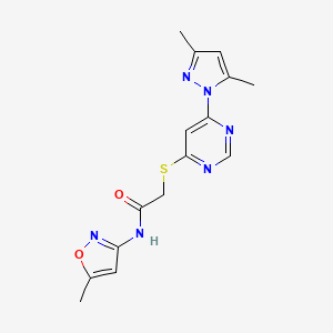 molecular formula C15H16N6O2S B2911546 2-((6-(3,5-dimethyl-1H-pyrazol-1-yl)pyrimidin-4-yl)thio)-N-(5-methylisoxazol-3-yl)acetamide CAS No. 1421527-97-0