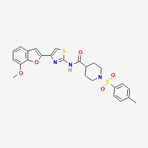 molecular formula C25H25N3O5S2 B2911547 N-(4-(7-methoxybenzofuran-2-yl)thiazol-2-yl)-1-tosylpiperidine-4-carboxamide CAS No. 921797-40-2