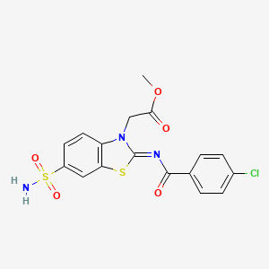 molecular formula C17H14ClN3O5S2 B2911549 (Z)-methyl 2-(2-((4-chlorobenzoyl)imino)-6-sulfamoylbenzo[d]thiazol-3(2H)-yl)acetate CAS No. 865198-57-8