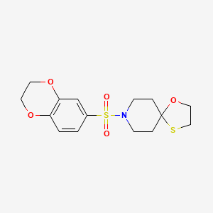 molecular formula C15H19NO5S2 B2911570 8-((2,3-Dihydrobenzo[b][1,4]dioxin-6-yl)sulfonyl)-1-oxa-4-thia-8-azaspiro[4.5]decane CAS No. 1351644-18-2