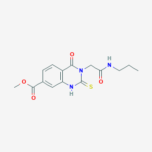 molecular formula C15H17N3O4S B2911598 Methyl 4-oxo-3-(2-oxo-2-(propylamino)ethyl)-2-thioxo-1,2,3,4-tetrahydroquinazoline-7-carboxylate CAS No. 946353-06-6