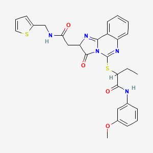 molecular formula C28H27N5O4S2 B2911625 N-(3-methoxyphenyl)-2-{[3-oxo-2-({[(thiophen-2-yl)methyl]carbamoyl}methyl)-2H,3H-imidazo[1,2-c]quinazolin-5-yl]sulfanyl}butanamide CAS No. 1022856-95-6
