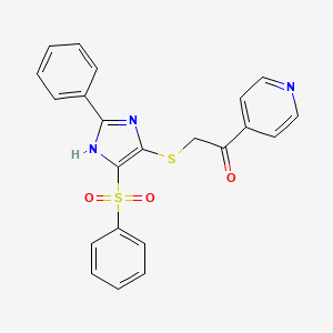 molecular formula C22H17N3O3S2 B2911630 2-((2-phenyl-4-(phenylsulfonyl)-1H-imidazol-5-yl)thio)-1-(pyridin-4-yl)ethanone CAS No. 1021074-21-4