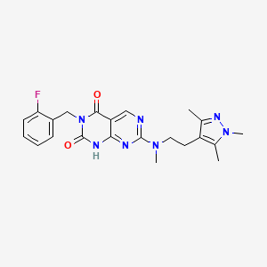 molecular formula C22H24FN7O2 B2911640 3-(2-fluorobenzyl)-7-(methyl(2-(1,3,5-trimethyl-1H-pyrazol-4-yl)ethyl)amino)pyrimido[4,5-d]pyrimidine-2,4(1H,3H)-dione CAS No. 2180010-65-3