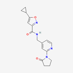 molecular formula C17H18N4O3 B2911706 5-cyclopropyl-N-((2-(2-oxopyrrolidin-1-yl)pyridin-4-yl)methyl)isoxazole-3-carboxamide CAS No. 2034567-79-6