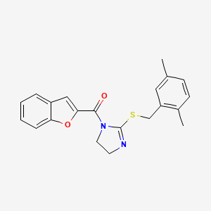 molecular formula C21H20N2O2S B2911708 benzofuran-2-yl(2-((2,5-dimethylbenzyl)thio)-4,5-dihydro-1H-imidazol-1-yl)methanone CAS No. 851804-75-6
