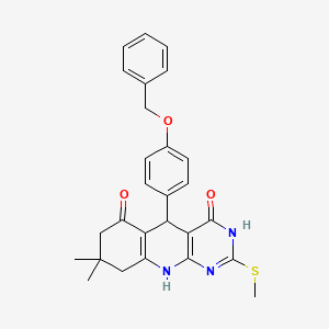 molecular formula C27H27N3O3S B2911709 5-(4-(benzyloxy)phenyl)-8,8-dimethyl-2-(methylthio)-7,8,9,10-tetrahydropyrimido[4,5-b]quinoline-4,6(3H,5H)-dione CAS No. 537044-25-0