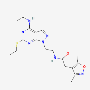 molecular formula C19H27N7O2S B2911723 2-(3,5-dimethylisoxazol-4-yl)-N-(2-(6-(ethylthio)-4-(isopropylamino)-1H-pyrazolo[3,4-d]pyrimidin-1-yl)ethyl)acetamide CAS No. 1172969-55-9